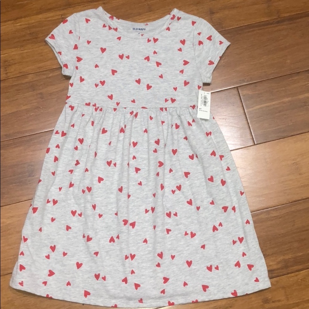 NWT Old Navy Girls grey dress with hearts size 4